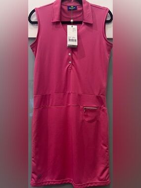 BRAND NEW DAILY SPORTS Sleeveless Dress Pink Snap Front Shirt Athletic Golf (S)